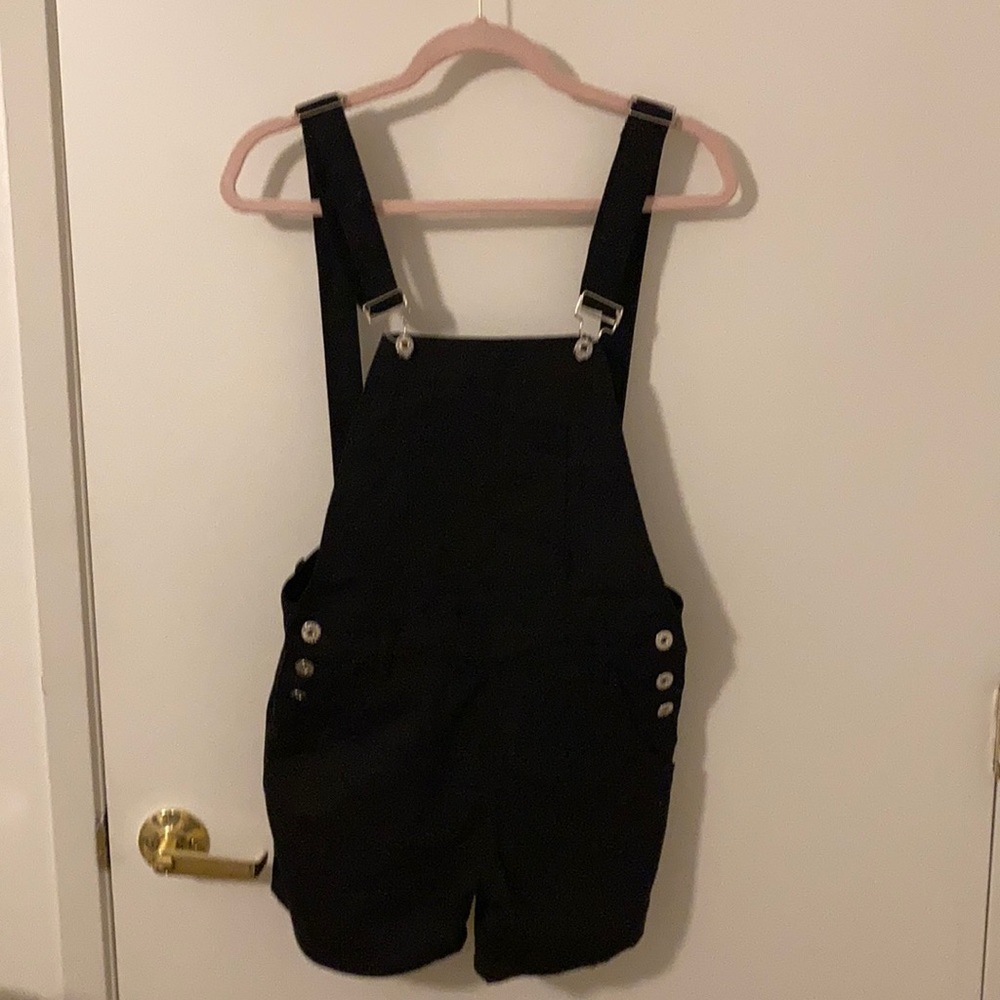 Black denim overalls